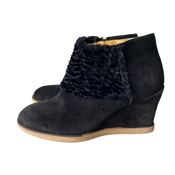Betty Mueller Shoes - Bettey Mueller Suede Leather Wedge‎ Ankle Bootie in Black Sz 38.5 EU 8 US